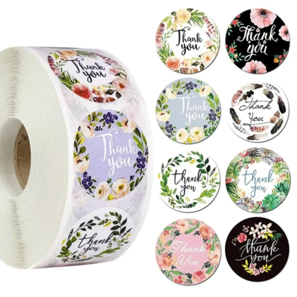 500 Roll Thank You Floral Flower Stickers 1 inch - Picture 1 of 3